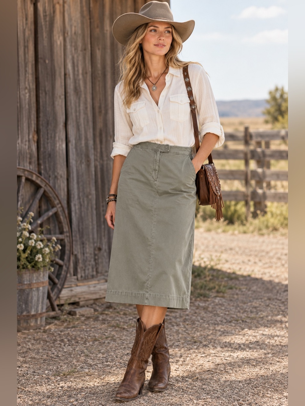 Vintage Eddie Bauer Legend Linden‎ Skirt Size 12P Cotton Taupe Western